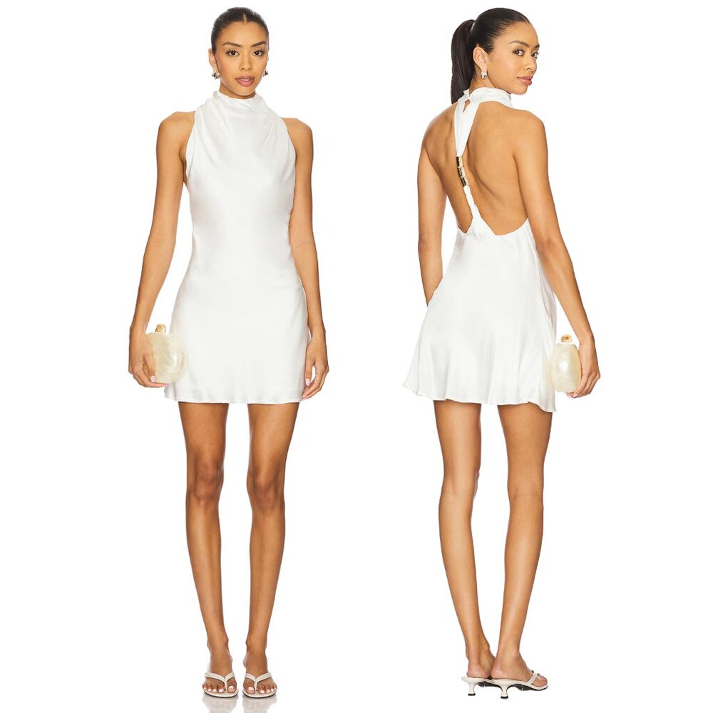 **NWT SNDYS Nixie Mini Dress – White, size XS - Open Back, Gold Hardware